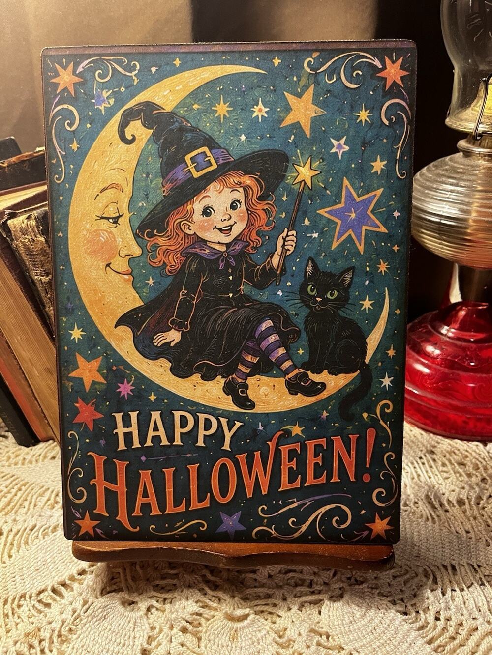 Happy Halloween, Witch, Retro Handcrafted Plaque